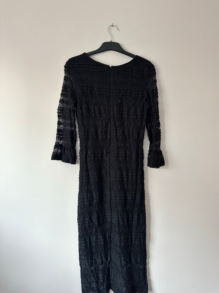 Dantel Detaylı Siyah Uzun Kollu Elbise - Görsel 2