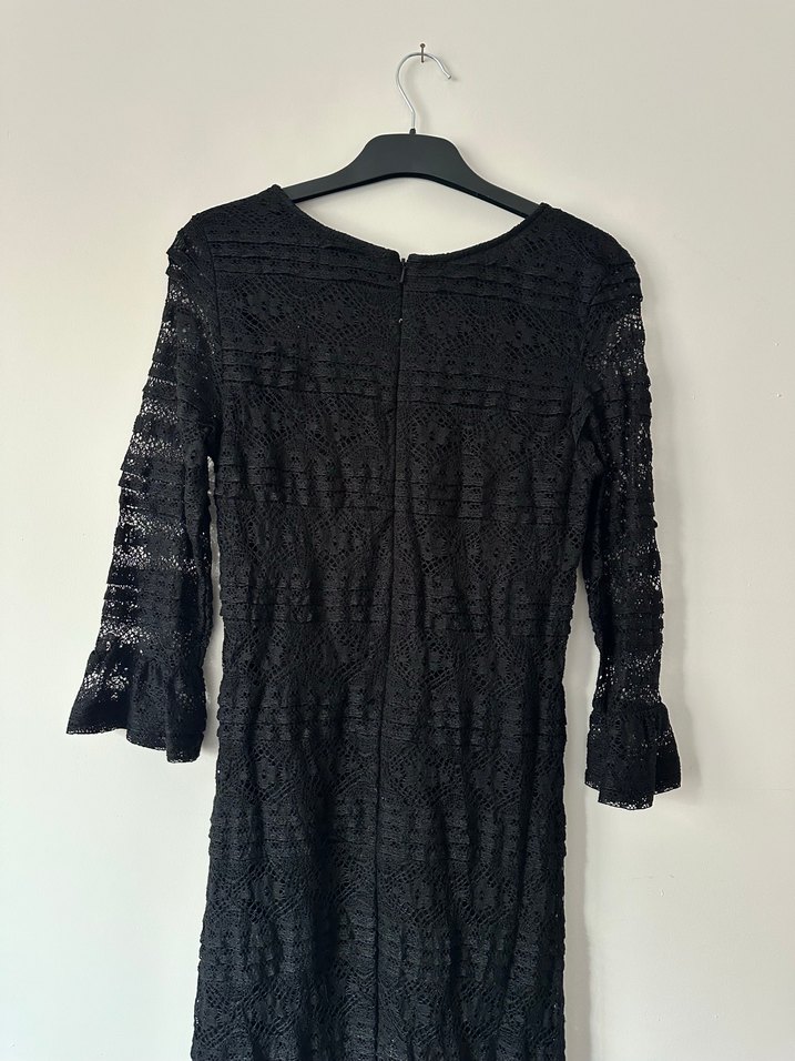Dantel Detaylı Siyah Uzun Kollu Elbise - Görsel 3