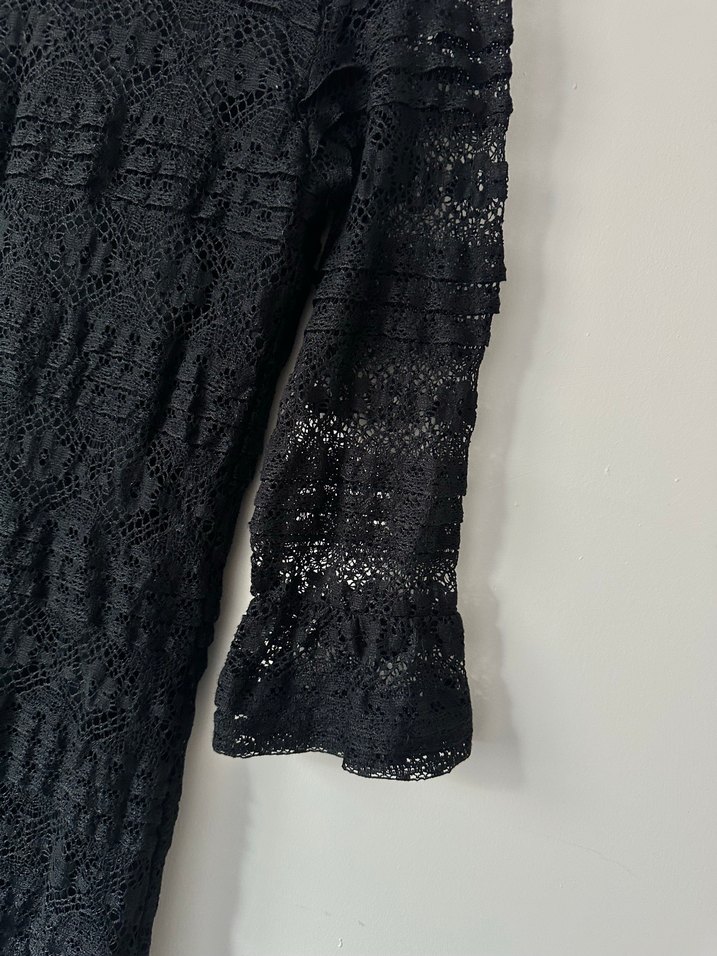 Dantel Detaylı Siyah Uzun Kollu Elbise - Görsel 4