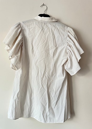 Beyaz Keten Düğmeli Gömlek - Görsel 3