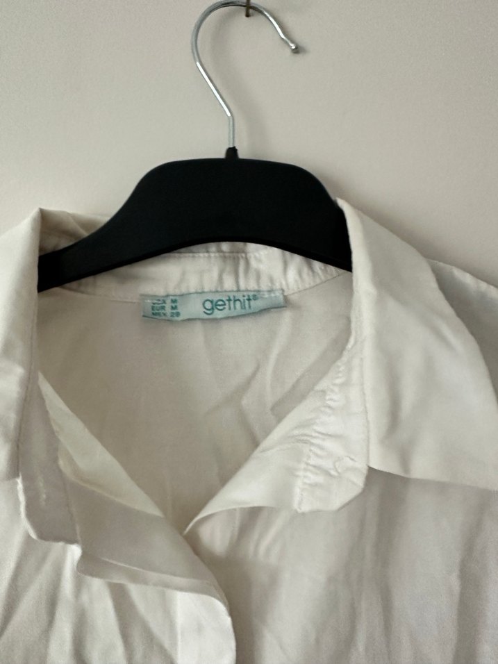 Beyaz Keten Düğmeli Gömlek - Görsel 4