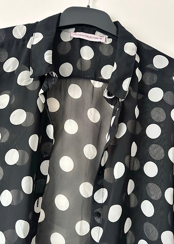 Siyah Beyaz Puantiyeli Kadın Gömlek - Görsel 2