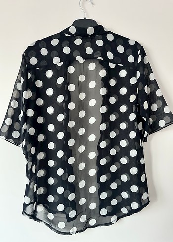 Siyah Beyaz Puantiyeli Kadın Gömlek - Görsel 4