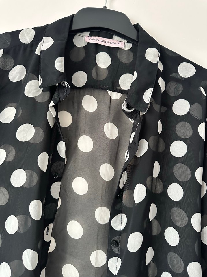 Siyah Beyaz Puantiyeli Kadın Gömlek - Görsel 2