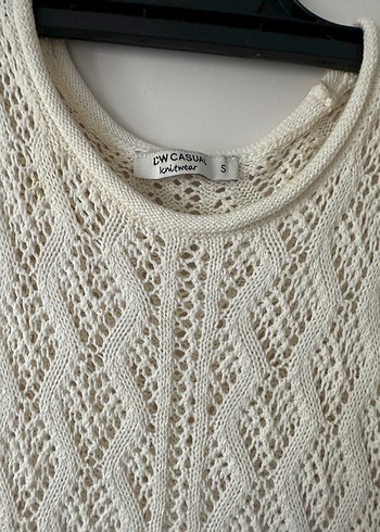 Bohem Midi Örgü Beyaz Kolsuz Elbise - Görsel 2