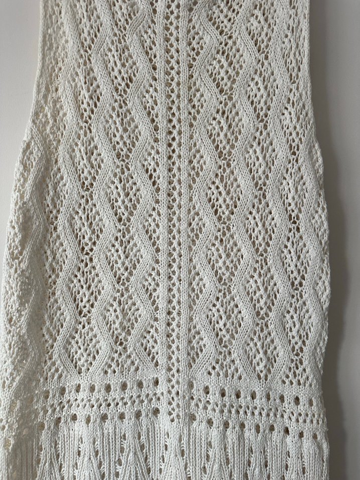Bohem Midi Örgü Beyaz Kolsuz Elbise - Görsel 3