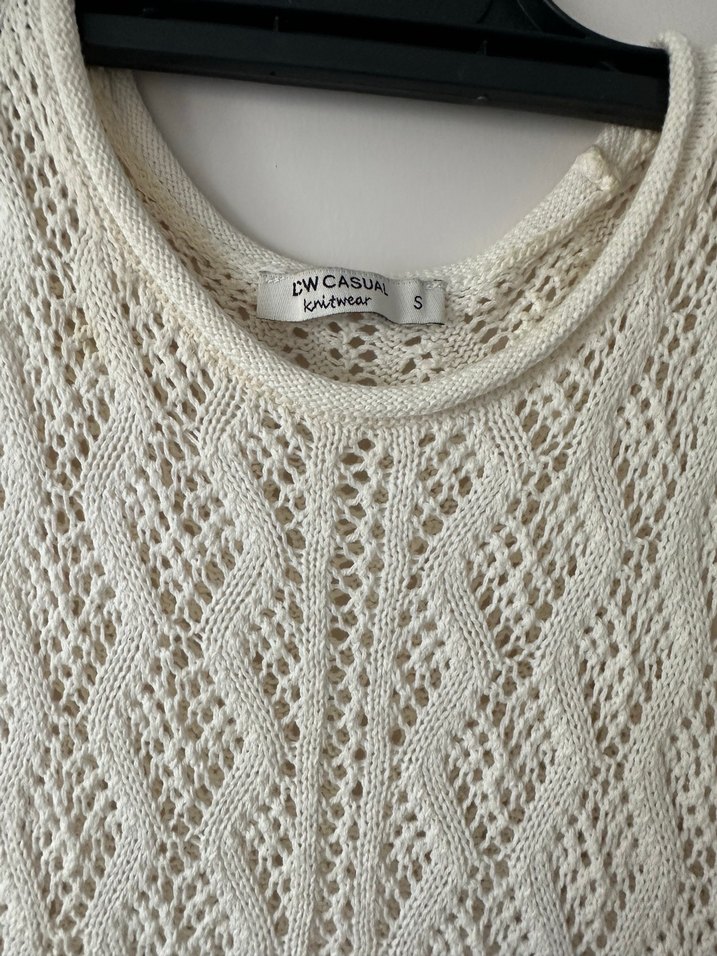 Bohem Midi Örgü Beyaz Kolsuz Elbise - Görsel 2