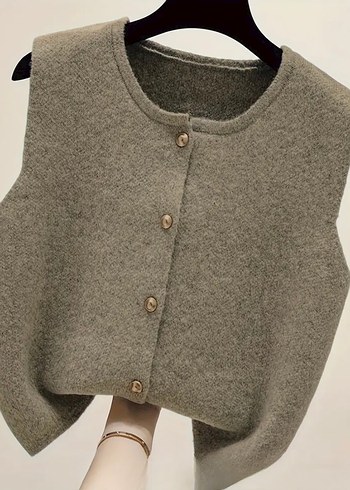 H&M Düğmeli Haki Kadın Yün Yelek