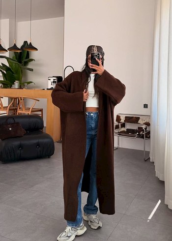 Koton Kadın Midi Uzunlukta Oversize Bej Kaban
