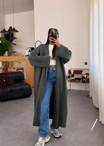 s Beden Kadın Midi Uzunlukta Oversize Bej Kaban