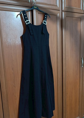 Diğer Tokalı Siyah Strappy Midi Elbise