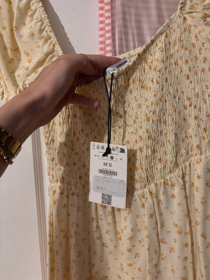 Sarı Bağcıklı Midi Bohem Elbise - Görsel 2