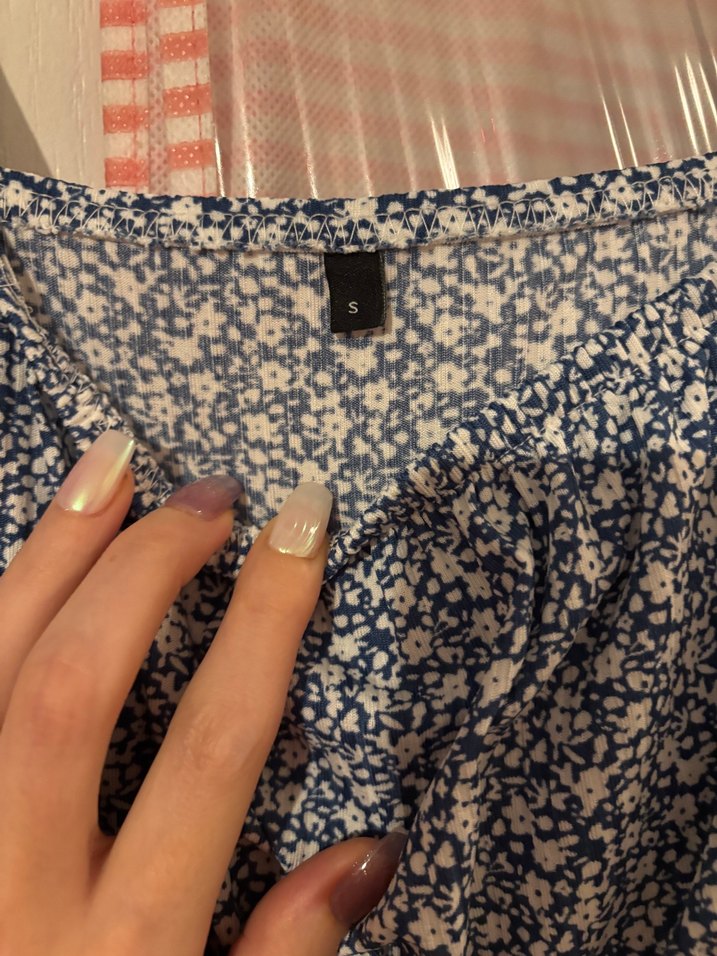 Mavi kare Yaka Uzun Elbise - Görsel 3