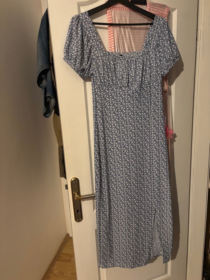 Mavi kare Yaka Uzun Elbise - Görsel 2