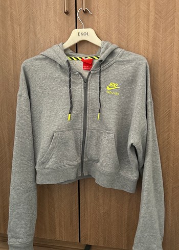 Gri Nike Fermuarlı Kapüşonlu Sweatshirt