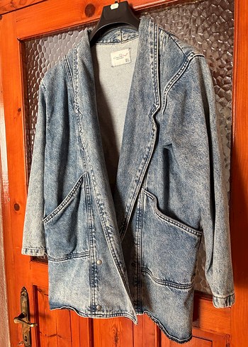 Düğmeli Uzun Kollu Vintage Kot Ceket - Görsel 2