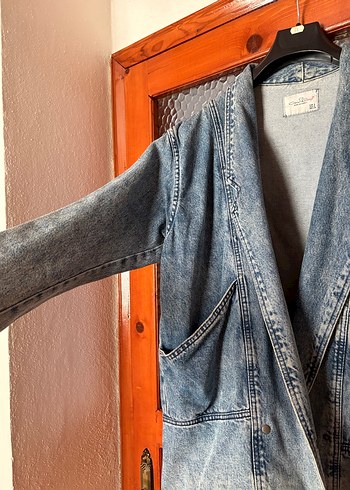 Düğmeli Uzun Kollu Vintage Kot Ceket - Görsel 4