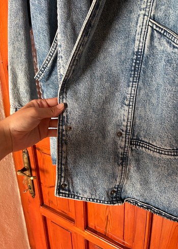 Düğmeli Uzun Kollu Vintage Kot Ceket - Görsel 3