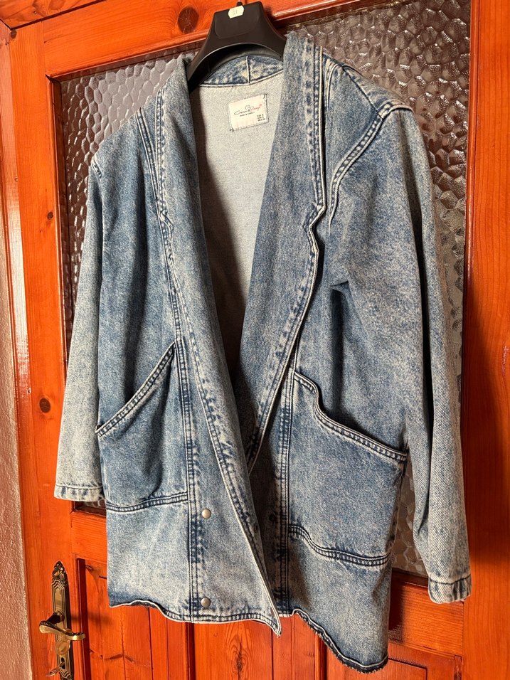 Düğmeli Uzun Kollu Vintage Kot Ceket - Görsel 2