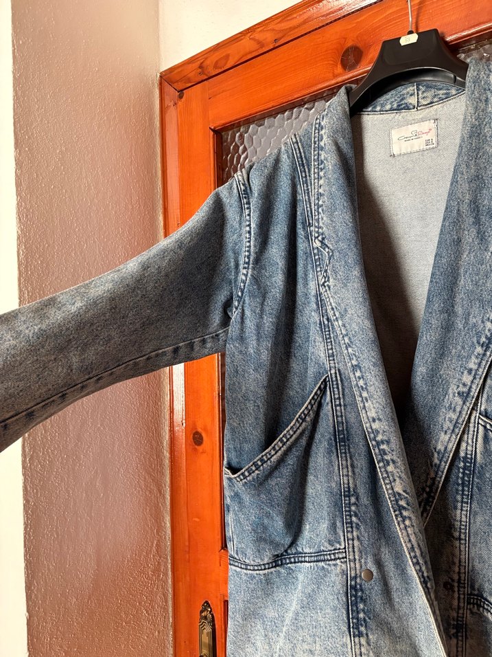 Düğmeli Uzun Kollu Vintage Kot Ceket - Görsel 4