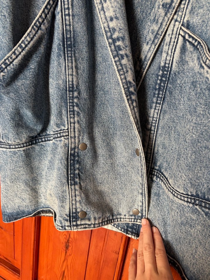 Düğmeli Uzun Kollu Vintage Kot Ceket - Görsel 5