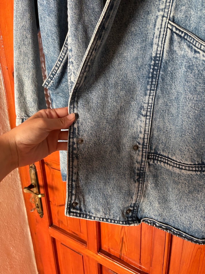 Düğmeli Uzun Kollu Vintage Kot Ceket - Görsel 3