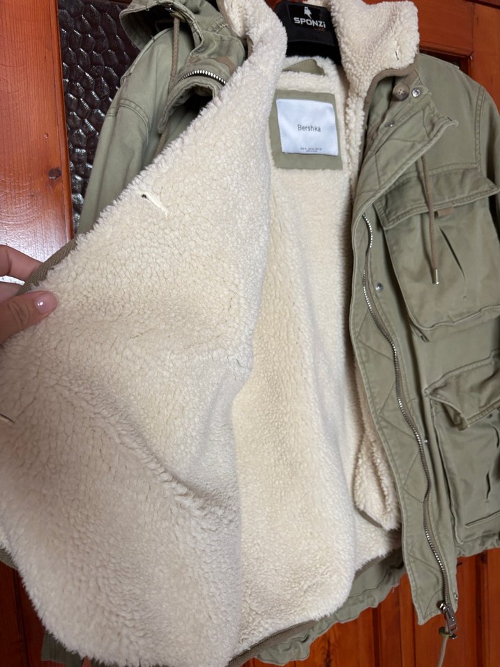 Peluş Detaylı Bej Kamuflaj Kadın Ceket - Görsel 4