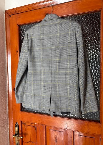 Gri Ekose Düğmeli Kadın Blazer Ceket - Görsel 4