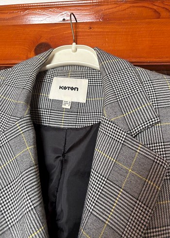 Gri Ekose Düğmeli Kadın Blazer Ceket - Görsel 3