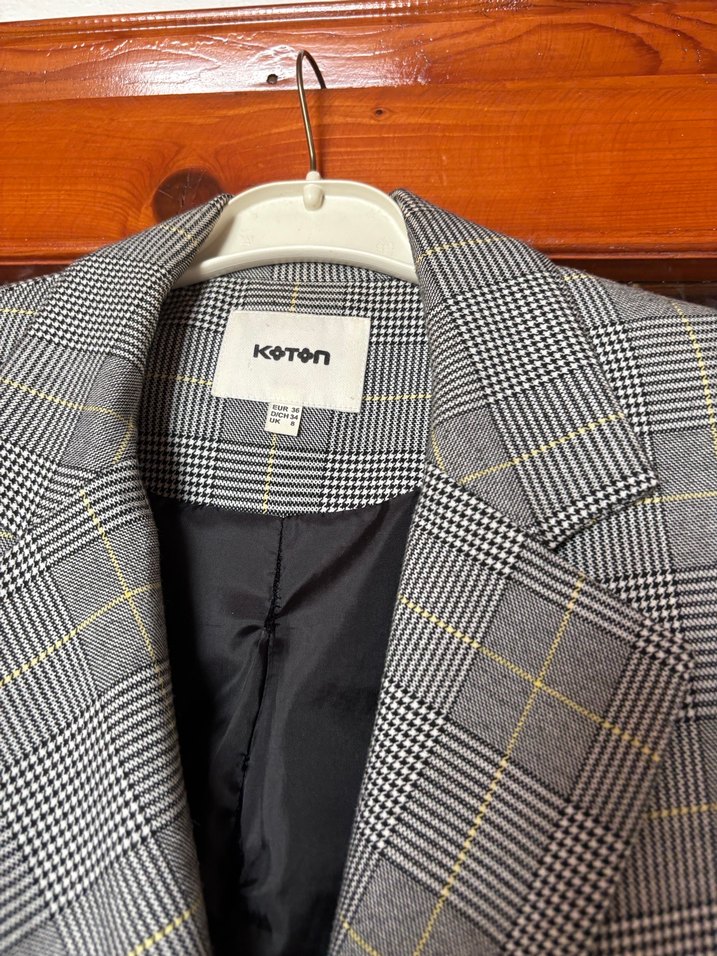 Gri Ekose Düğmeli Kadın Blazer Ceket - Görsel 3