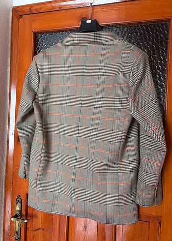 Ekose Desenli Kahverengi Kadın Blazer Ceket - Görsel 6