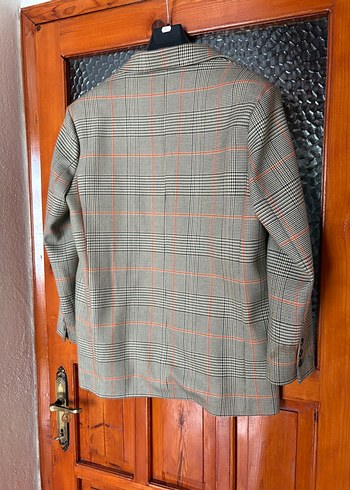 Ekose Desenli Kahverengi Kadın Blazer Ceket - Görsel 5