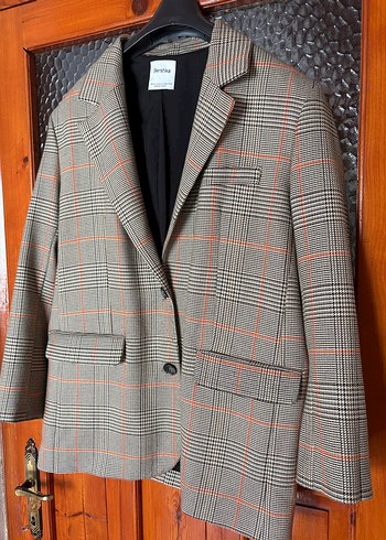 Ekose Desenli Kahverengi Kadın Blazer Ceket - Görsel 3