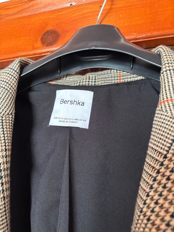 Ekose Desenli Kahverengi Kadın Blazer Ceket - Görsel 4