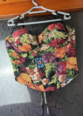 Çiçek Desenli Straplez Mini Bustiyer - Görsel 3