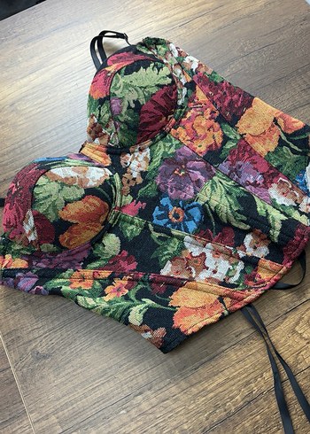 Çiçek Desenli Straplez Mini Bustiyer - Görsel 5