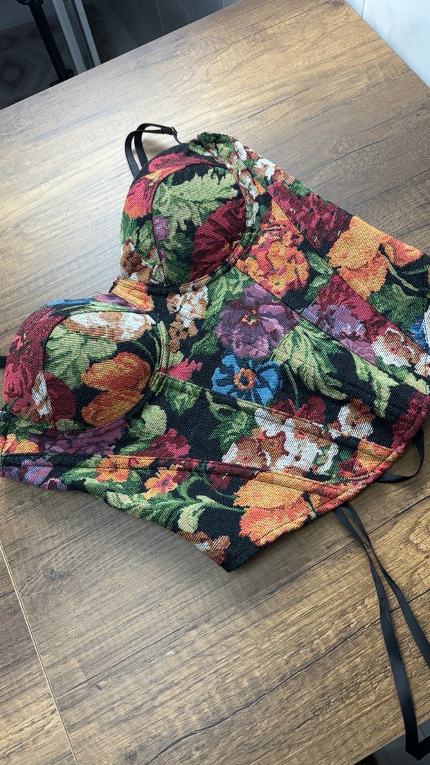 Çiçek Desenli Straplez Mini Bustiyer - Görsel 5