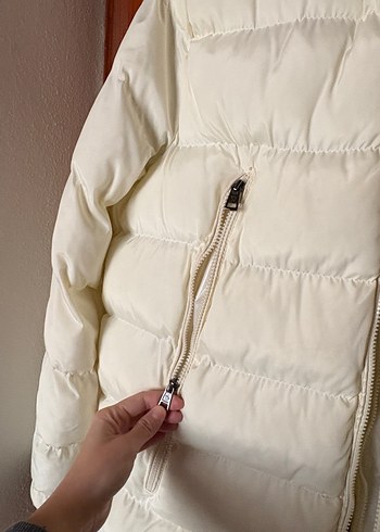 Beyaz Fermuarlı Uzun  Erkek  Kışlık Mont - Görsel 4