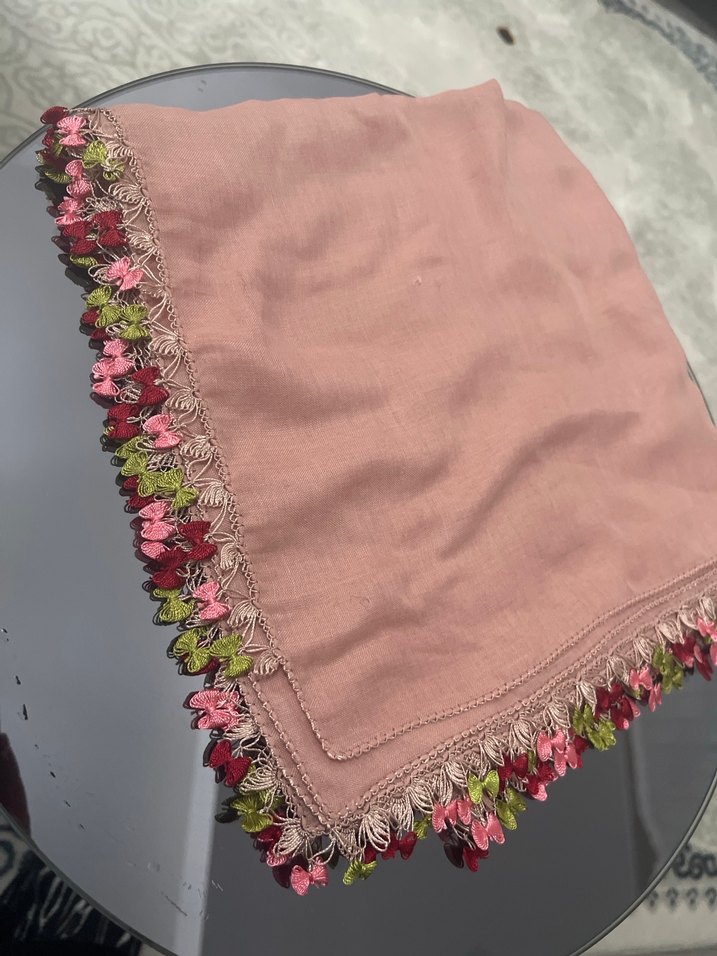 Dantel Detaylı Pudra Pembe Kadın yazma iğne oyası - Görsel 2