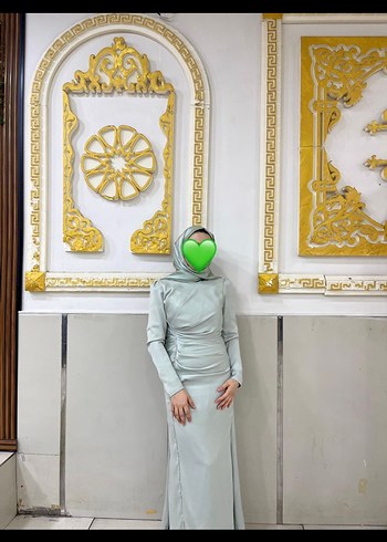 Yeşil Drapeli Uzun Abiye Elbise - Görsel 2