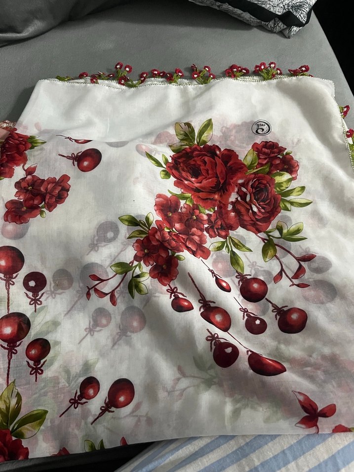 Çiçek Desenli Çok Renkli Bohem Kadın yazma 2 adet - Görsel 2