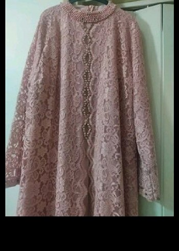 Pembe Dantel Uzun Kollu Uzun Elbise - Görsel 3