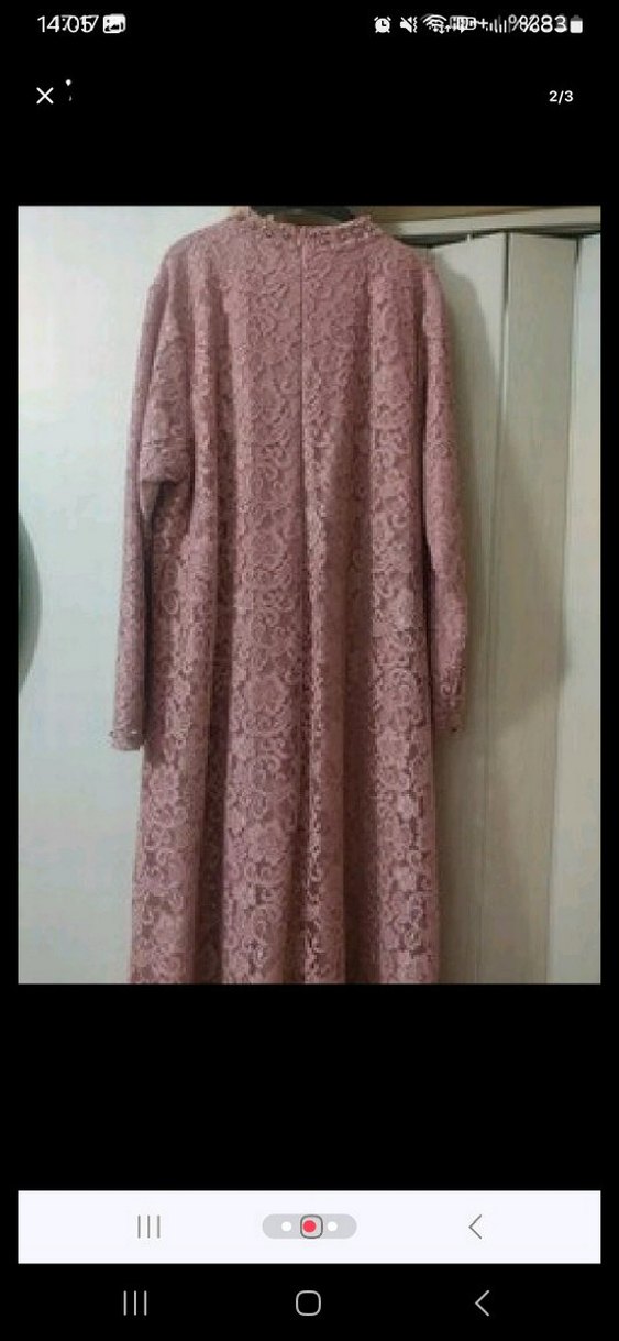 Pembe Dantel Uzun Kollu Uzun Elbise - Görsel 2