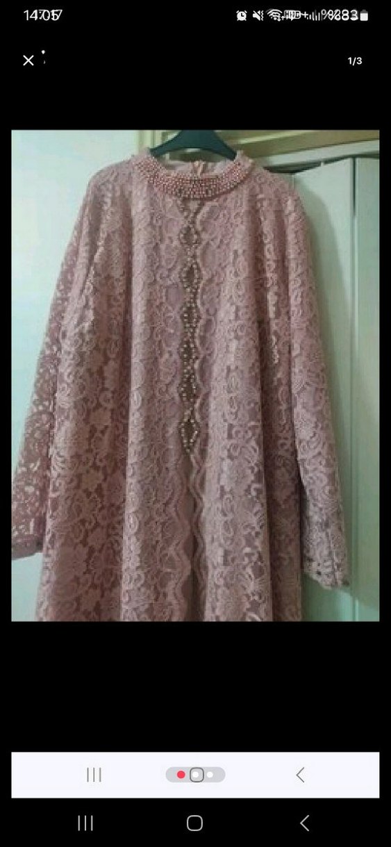 Pembe Dantel Uzun Kollu Uzun Elbise - Görsel 3