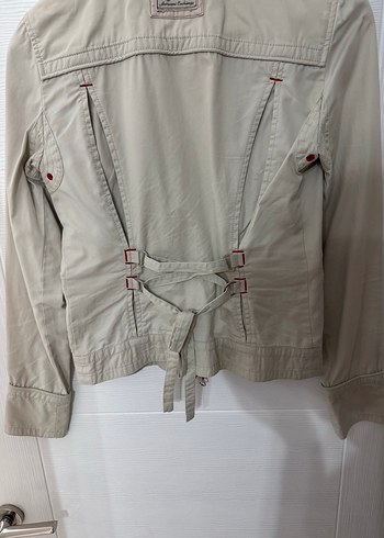 s Beden Bej Keten, Fermuarlı, Uzun Kollu Kadın Ceket Armani Exchange