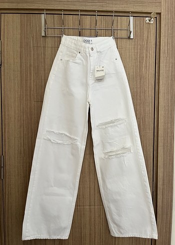 Beyaz yüksek bel wide leg Kadın Pantolon