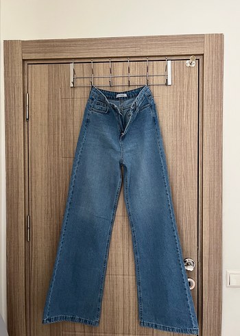 Kadın Mavi yüksek bel Wide Leg Jean
