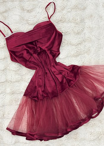Bordo Mini kadife gecelik