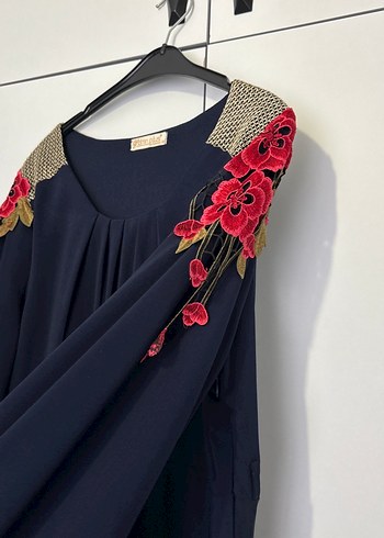 Diğer Nakış Detaylı Lacivert Uzun Bohem Elbise