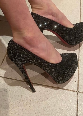 36 Beden siyah Renk Siyah Parlak Taşlı Stiletto Kadın Abiye Ayakkabı